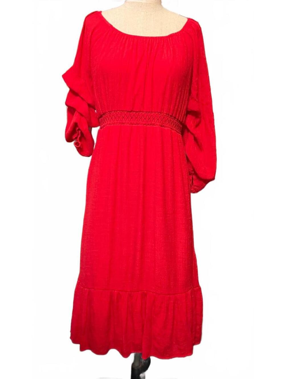 Indigo Rose Red Maxi Dress XL Ruffle Sleeve Smocked Waist Boho